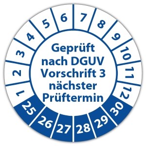 Prüfplakette "Geprüft nach DGUV Vorschrift 3 nächster Prüftermin"