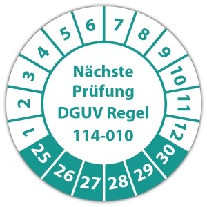 Prüfplakette "Nächste Prüfung DGUV Regel 114-010"