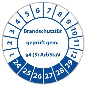 Prüfplakette "Brandschutztür geprüft gem. §4 (3) ArbStäV"
