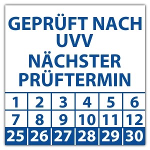 Prüfplakette Dokumentenfolie Geprüft nach UVV nächster Prüftermin - Prüfplaketten UVV