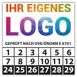 Prüfplakette Geprüft nach OVE/ÖNORM E 8701 - Prüfplaketten Quadrat logo